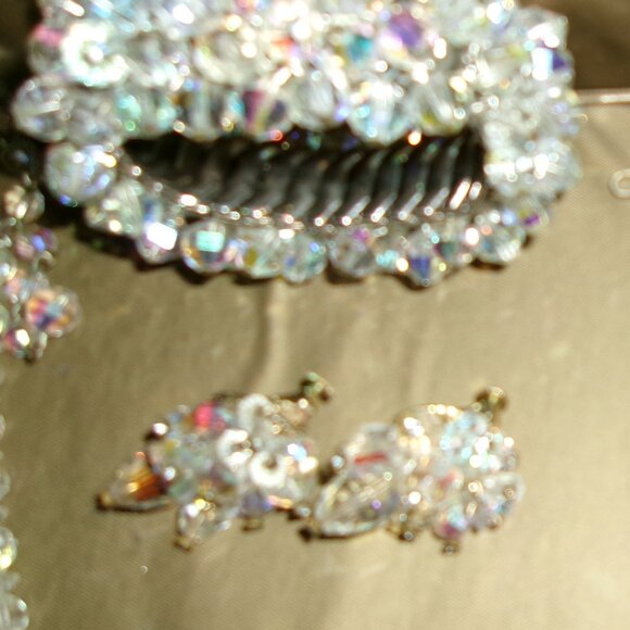 Aurora Borealis Set Antique 1950's Genuine High End Crystal Jewelry - Picture 3 of 8